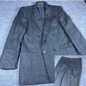 Vintage Puccini Charcoal Grey Pinstripe 2 Piece Suit Blazer L42 Trousers 35x30
